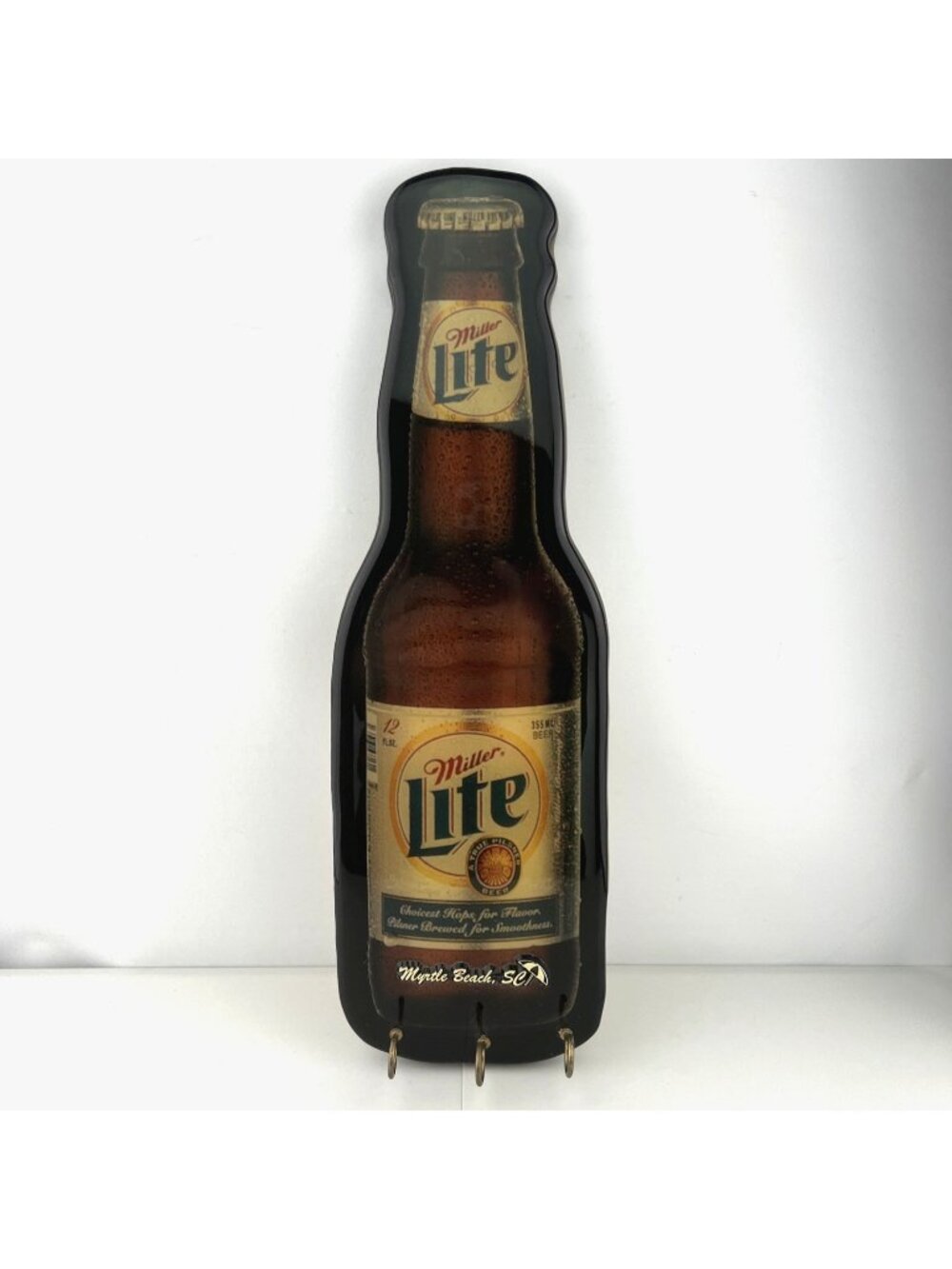 Miller Lite 14.5" x 4.75" Beer Bottle Bar Wall Sign Key Holder Myrtle Beach SC